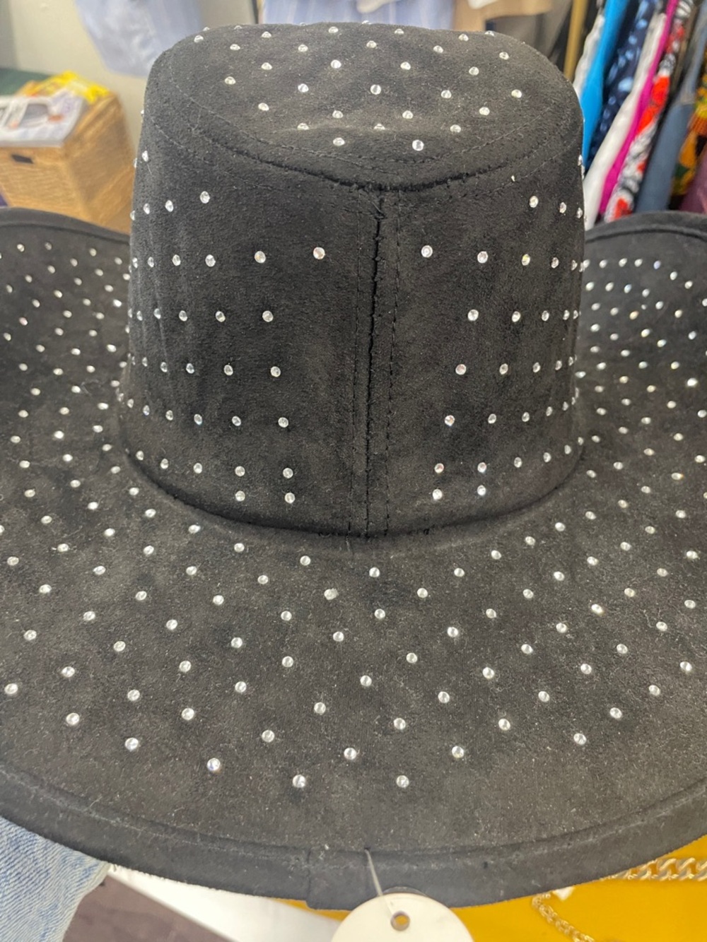 Black Rhinestone Cowboy Hat - Women's Studded Wide Brim - Picture 3 of 3